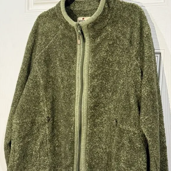 WOOLRICH Vintage Women‎ Sz 2x Jacket Forest Green Sherpa Fleece Teddy - Picture 2 of 6